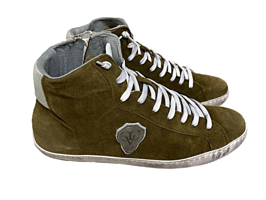 sneakers scamosciate - lezshoes - scarpe sneakers alte uomo camoscio Via  Condotti verde militare doppio scudo